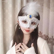 羽毛手持面具古风眼罩情趣，中国风万圣节化妆舞会面具半脸面具女
