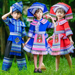 广西三月三壮族少数民族服装儿童男女演出服表演服饰，瑶族套装