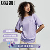 ANNA SUI 多元系列 紫色蝴蝶蕾丝经典圆领短袖休闲运动T恤女上衣