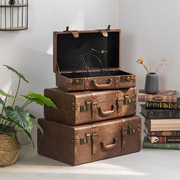 复古手提箱旅行收纳箱欧式民国道具复古皮箱老式手提箱子小行李箱