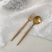 TJJ丨ins北欧风高级金色叉子勺子暗金西餐餐具甜品叉勺