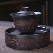 紫陶三才盖碗单个高档功夫茶具，泡茶茶碗茶壶茶杯陶瓷盖碗茶套装