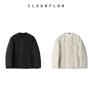 CLEANFLOW  黑色95白鹅绒圆领双排扣围巾羽绒夹克短外套冬季