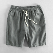 夏季日系男士休闲棉麻五分裤加肥加大码薄款居家中裤宽松沙滩短裤