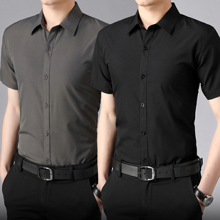 男士夏季短袖白衬衫纯色，商务休闲职业正装，韩版衬衣黑色工装长袖寸