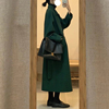 高级感墨绿色呢子大衣女，中长版2023秋冬韩系赫本风系y带毛呢外套