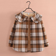 女童秋冬装格子衬衫2024洋气，中大童长袖，加绒加厚上衣儿童开衫