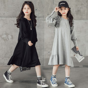 女童公主裙子秋季2023中大童装，韩版长袖母女装，儿童洋气纯棉连衣裙
