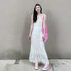 立体提花刺绣白色连衣裙女夏季韩版V领蕾丝设计感吊带仙女裙