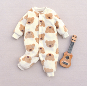 婴儿法兰绒连体衣秋冬装加厚保暖衣服，满月宝宝珊瑚绒睡衣哈衣爬服