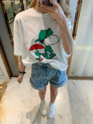 夏韩国(夏韩国)东大门百搭可爱绿色衣服，史努比卡通图减龄纯棉t恤