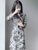 新中式改良旗袍少女短款2023年秋季复古国潮风年轻款水墨印花