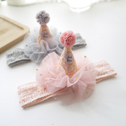 韩版粉色儿童发饰新生儿女，宝宝百天周岁生日，帽婴儿发带配饰