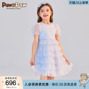 pawinpaw卡通小熊童装2024年夏季女童网纱亮片蛋糕公主连衣裙