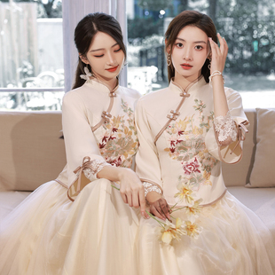 中式伴娘服冬季2024旗袍姐妹，装结婚礼服女汉服，中国风伴娘团裙