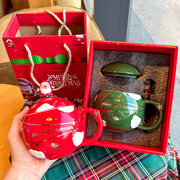 圣诞杯子办公马克杯高颜值礼物可爱学生创意水杯陶瓷带盖勺子