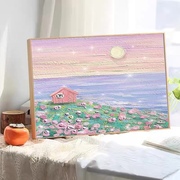日出风景油彩画diy数字油画，手工涂色填充花卉植物丙烯装饰画手绘