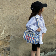 儿童包包女童时尚条纹斜挎包韩版休闲男童帆布包宝宝逛街手提包潮