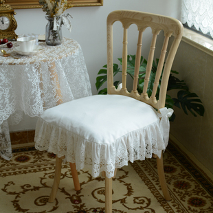 定制欧式法式白色ins蕾丝刺绣荷叶边纯棉布艺透气坐垫椅垫座垫套