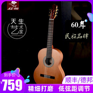 红棉加震演奏级全单板古典吉他3639寸34红松考级儿童尼龙弦电箱