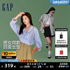gap男女装2024夏季纯棉，logo条纹长袖，衬衫宽松廓形上衣461250