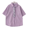 duform自制夏季复古学院风，宽松短袖纯棉紫色，衬衫配格子领带