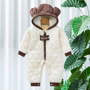 婴儿衣服秋冬男宝宝薄棉连体衣，新生儿哈衣冬装，加绒满月外出爬服