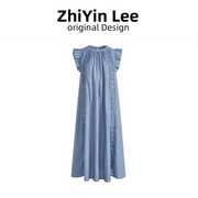 zhiyin蓝色小飞袖蕾丝，背心裙女2024春夏宽松无袖连衣裙娃娃裙