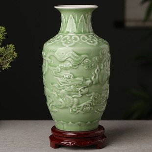 景德镇雕刻花瓶摆件陶瓷，工艺品装饰品玄关博古架家居，中式禅意插花