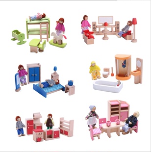 女孩角色扮演玩具实木制小家具过家家儿童床家具，套装仿真房间家具