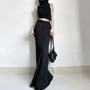 gagaopt设计感小众高腰显瘦包臀半身裙简约黑色仙女长款直筒裙春