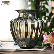 巴洛克风格大浮雕透明玻璃花瓶器北欧式复古装饰摆件琥珀灰