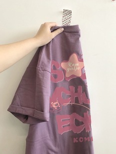 日系复古印花纯棉紫色短袖t恤女夏季设计感小众宽松chic港味上衣