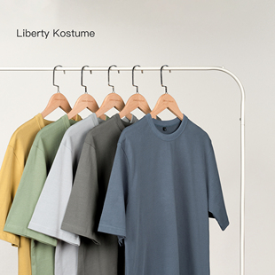 Liberty Kostume 纯色重磅T恤纯棉休闲街头宽松圆领短袖T恤男