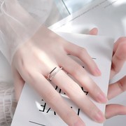 s925银戒指女韩版小清新几何镶钻多边形简约开口手指饰品