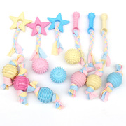 马卡龙(马卡龙)色棉绳布条玩具狗狗玩具，橡胶磨牙啃咬宠物玩具