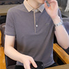 丝光棉细条纹短袖T恤男夏季高端商务美式衬衫领polo衫半袖上衣服