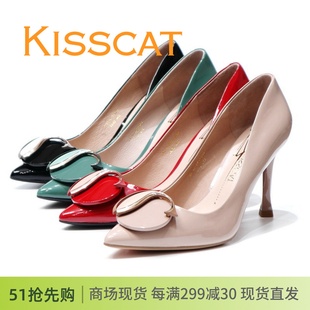 KISSCAT接吻猫2022锦鲤细高跟亮漆牛皮女单鞋KA21130-14