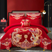 新婚庆四件套大红色刺绣六件套婚礼婚房结婚喜庆被套龙凤床上用品