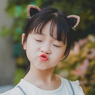 韩国进口高端儿童发饰宝宝可爱猫耳朵立体发夹女童闪亮超萌萌对夹