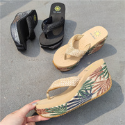 麻绳藤草编织夹脚坡跟超高跟凉拖鞋舒适外穿沙滩鞋夏季人字拖青年