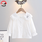 史努比女童衬衫2024春装新薄款白色，衬衣开衫韩版休闲长袖洋气上衣