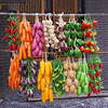 仿真水果蔬菜挂串红辣椒，串假玉米棒大蒜，模型塑料农家乐饭店装饰品