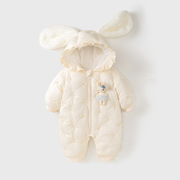 婴儿冬装衣服加绒加厚棉衣女宝宝，可爱超萌连体衣冬季外出爬服棉袄