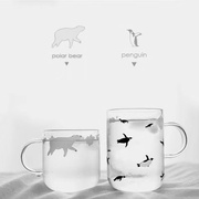日式透明和风北极地玻璃，杯子牛奶情侣，zakka耐高温咖啡杯带柄水杯