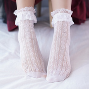 日系蕾丝花边堆堆袜lolita可爱jk短袜，子女镂空薄款长筒袜夏季网眼