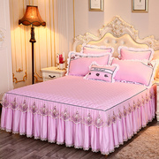 纯色韩版夹棉床裙单件裙式床罩蕾丝花边加厚1.5米1.8x2.0床套夏季
