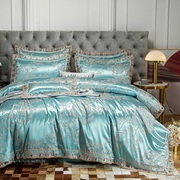 欧式四件套贡缎提花丝绸缎被套1.8Fm2.0m床结婚庆床单奢华床
