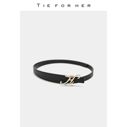 TieForHer ACC系列 黑色H金属扣牛皮腰带西裤配饰连衣裙系带
