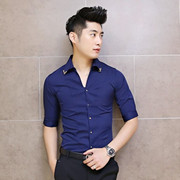 男士衬衣英伦修身发型师七分袖 夏季韩版中袖青年衬衫 C26